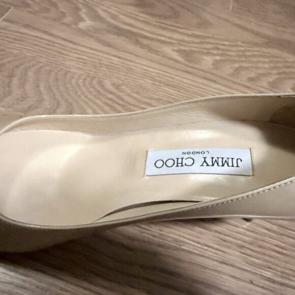 Jimmy Choo Nude Patent Leather Pointed Toe Pumps - Picture 7 of 16